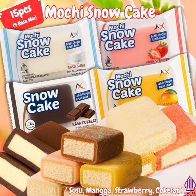 

Snow Cake Mochi Premium Isi 15Pcs Kue Lembut Balur Mochi Isi 4 Varian Rasa (Cokelat, Stroberi, Mangga, Susu) aSt