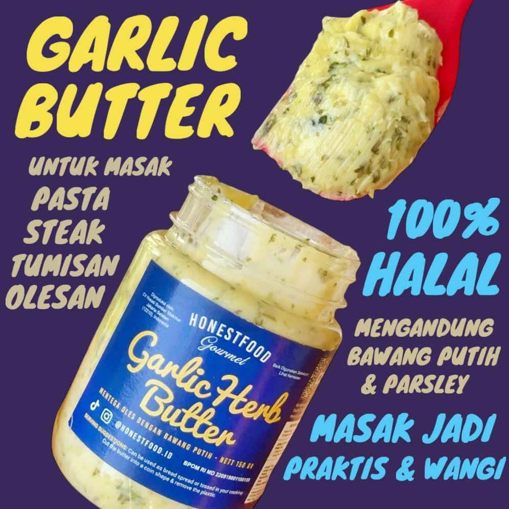 

Butter Halal Premium/Garlic Butter HONESTFOOD Halal/150gr/Mentega Bawang Putih, Olesan Roti, Bahan Masakan aSt