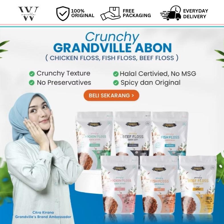 

Grandville Abon Sapi / Ayam / Ikan Crunchy (Original / Spicy) - Makanan MPASI - Abon Anak Anak aSt