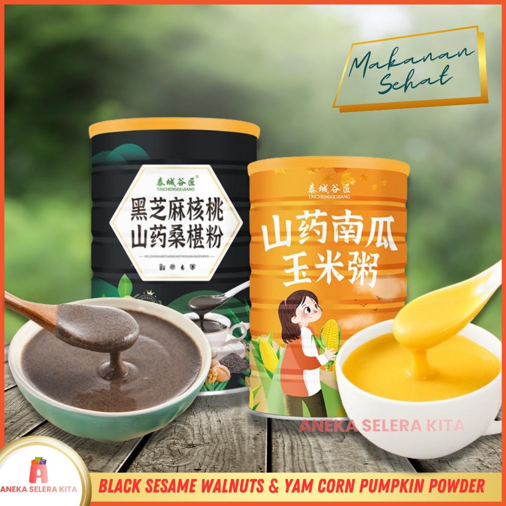 

Bubuk Wijen Hitam Black Sesame Walnut Powder dan Bubur Jagung Yam Corn Pumkin Powder 500gr aSt