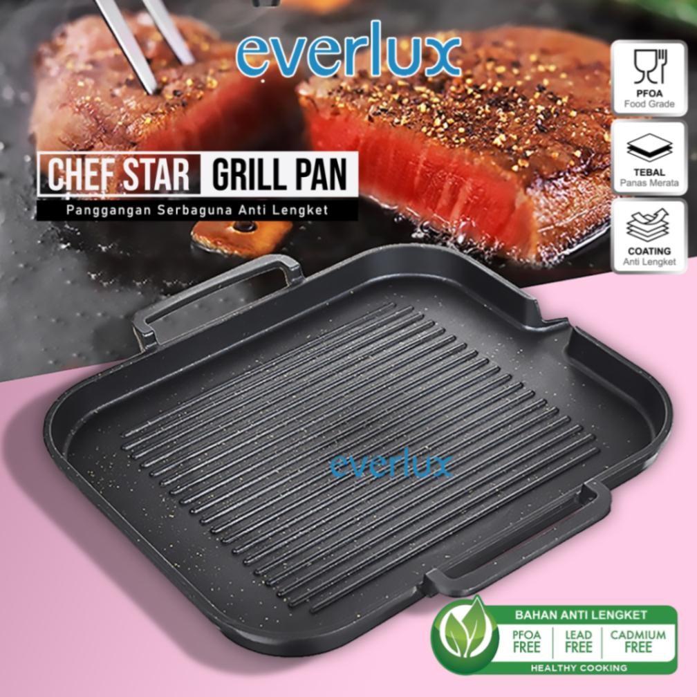 EVERLUX BBQ GRILL PAN Chefstar alat panggang korea tebal wajan marble granite anti lengket grillpan