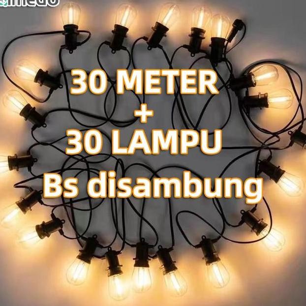 30 Meter 30 Lampu 1 Set Led Outdoor Fitting Lampu Tahan Air Kafe Dekorasi Lampu Hias Komplit Lampu