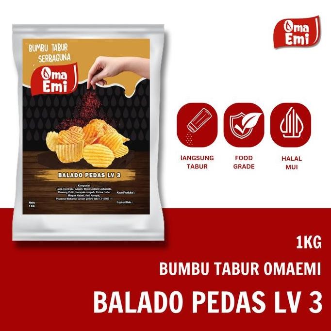 

DISKON! BUMBU TABUR BALADO PEDAS LEVEL 3 1KG SEASONING SNACK HALAL FOOD GRADE