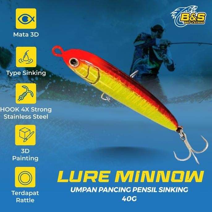 umpan pensil sinking 40gr lure casting killer mata 3d mn212 - umpan pancing predator stok terbatas