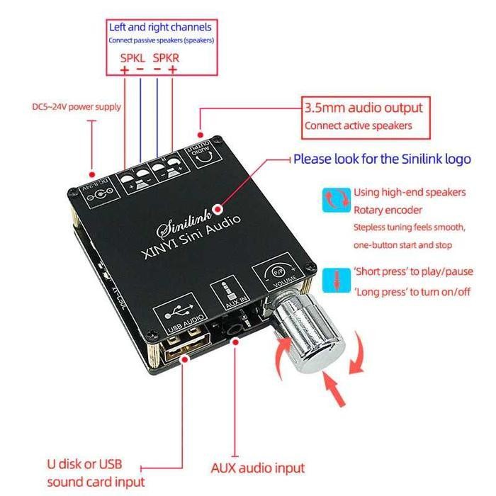 Audio Amplifier XINYI Stereo HiFi Bluetooth 5.0 Class D 2x50W