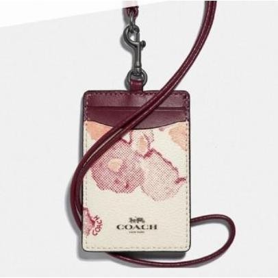 

TERBARU - Coachh CH gantungan ID Holder Card Lanyard Original - Flower maroon db