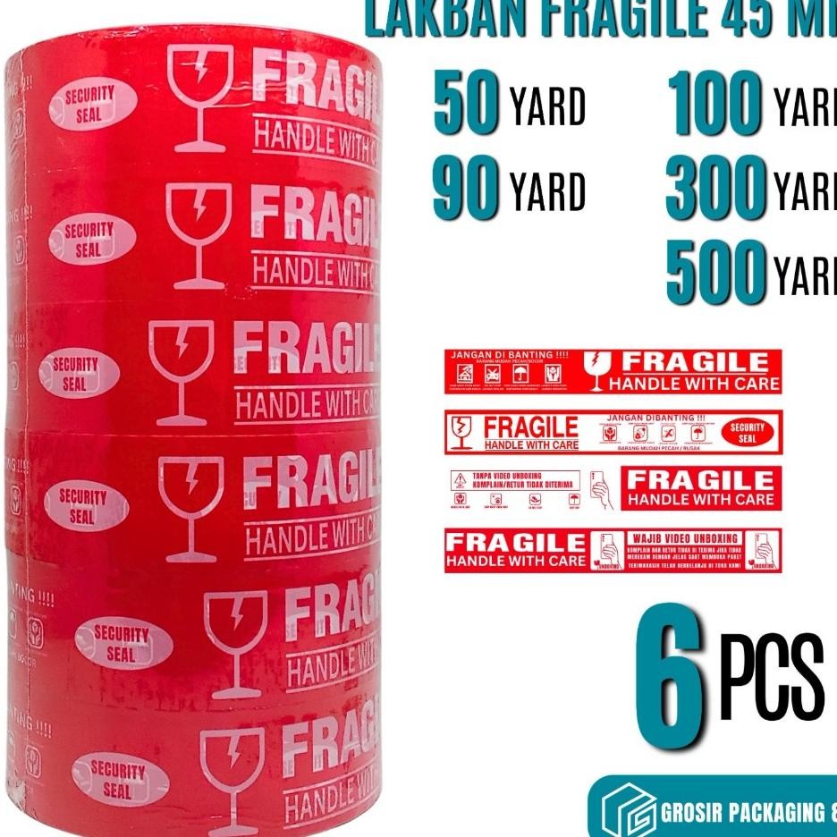 

1 Slop 6 Pcs Lakban Fragile Merah Putih Handle With Care 2 Inch Plakban Paing Jangan Dibanting
