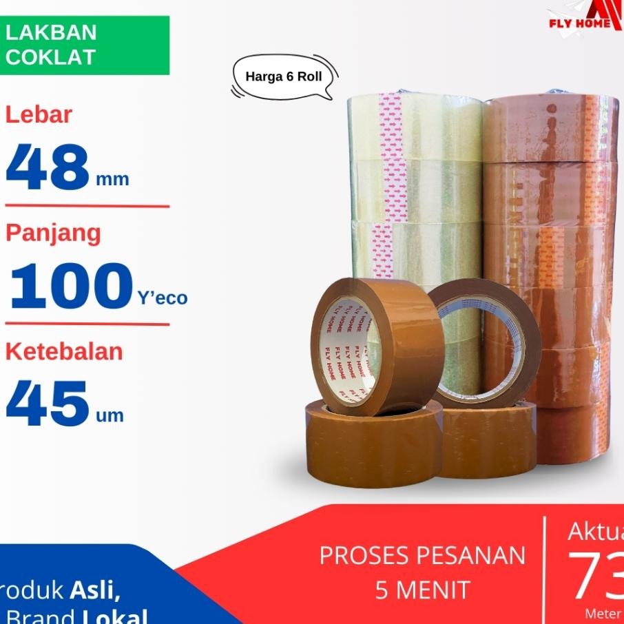 

Flyhome Lakban Coklat 100 Yard 2Inci 48Mm X 100Yard 6 Roll Eco