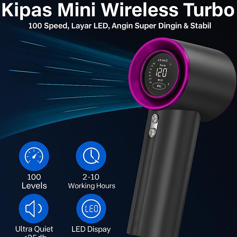 Kipas Mini Portable Dital 100 Speed Mini Fan Turbo Turbo Jet Handheld Fan Mini Kipas Ac Portabel Dit