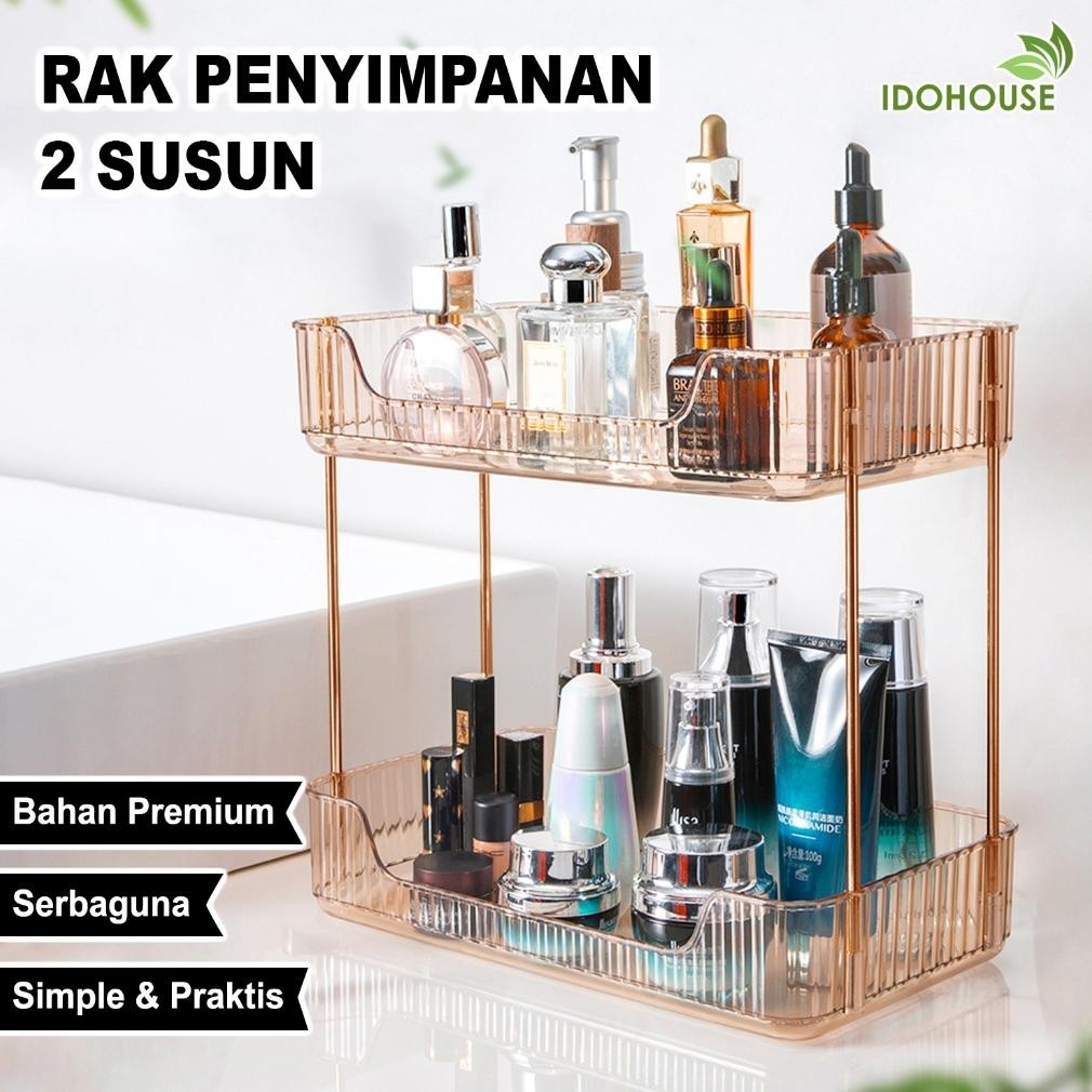 IDOHOUSE Rak Susun Serbaguna Rak Makeup Rak Penyimpanan 2Susun Rak Bumbu Dapur Makanan Portable G08