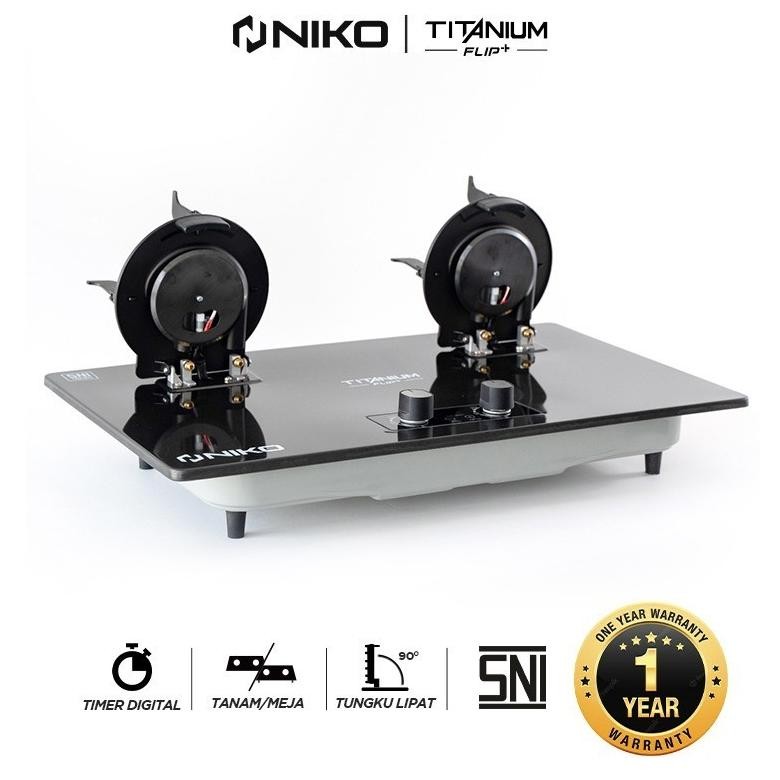 Kompor Gas Niko Kompor Tanam 2 Tungku & Lipat Titanium Flip Plus Timer