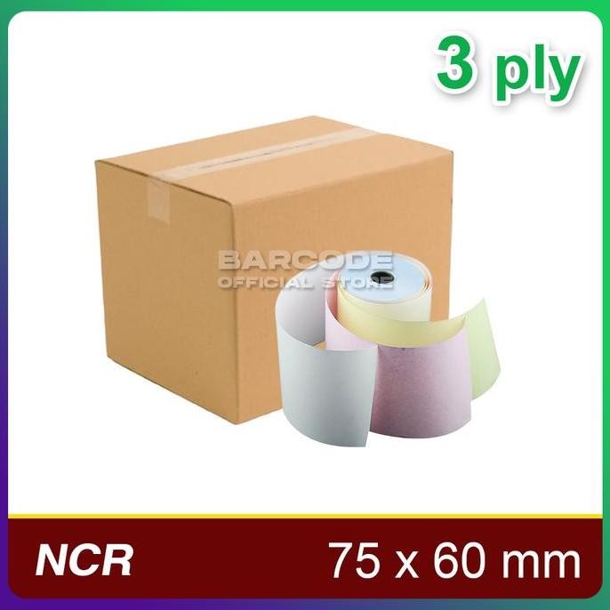 

BEBAS ONGKIR - ( 1 Dus ) Kertas Struk Kasir 60 x 75 mm Rangkap 3 ply ( Isi 100 Roll )