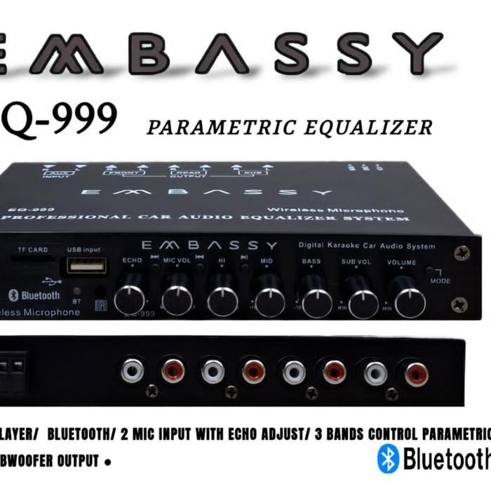 Parametric Equalizer Mobil EMBASSY EQ-999 Preamp 2 Input Mic karaoke Plus Mic Wireless