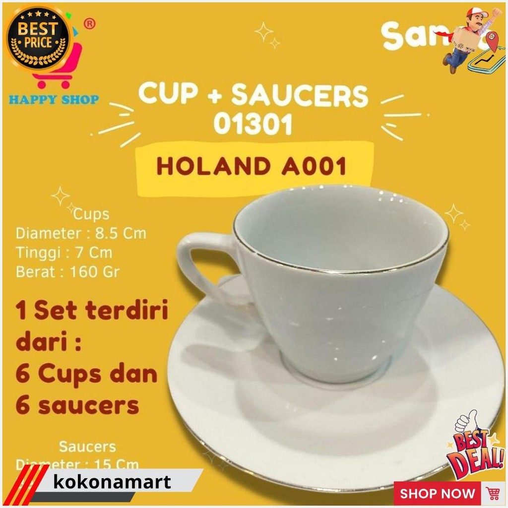 Sango Cup+Saucers 01301 [Holand A001] / Cangkir Lepek Putih Termurah Banget