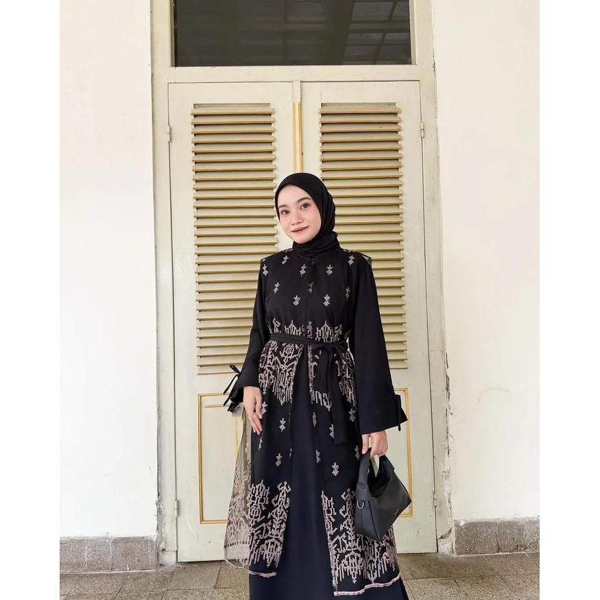 Dd New Busana Muslim Model Pesta Kondangan Outer Brukat Series Burgundy Mahogany Aleza Dress Ld 110C