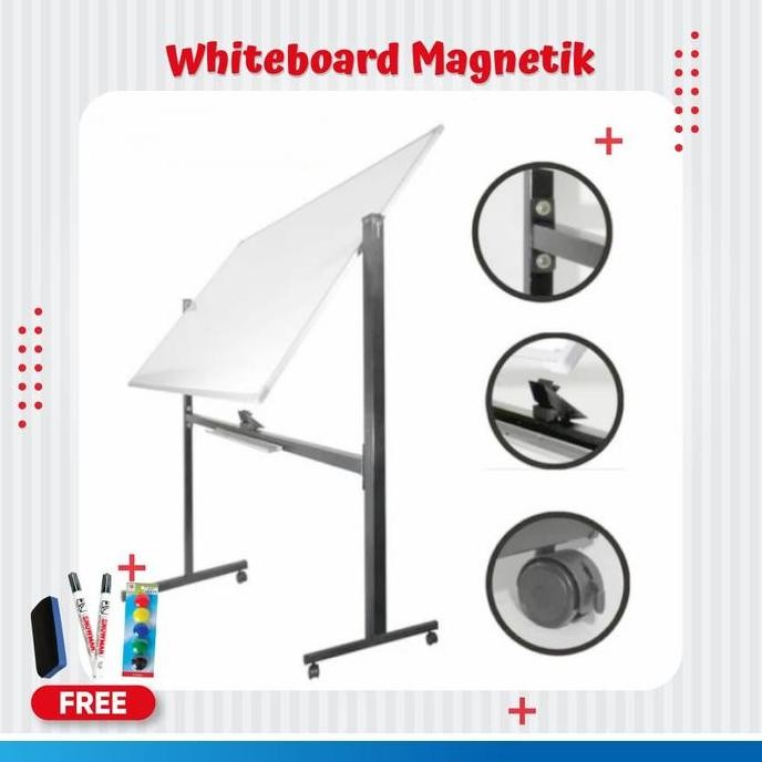 

Whiteboard / Papan Tulis Magnetic Double Face Stand Uk 60X90 Cm