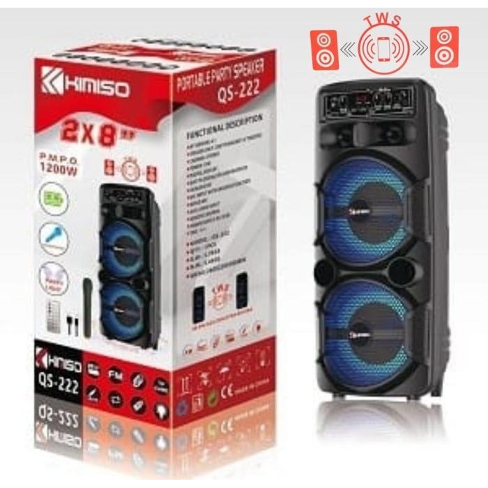 KIMISO QS222 Speaker Bluetooth Karaoke 16 Inchi Free MICROPHONE Kabel Terbaru Berkualitas