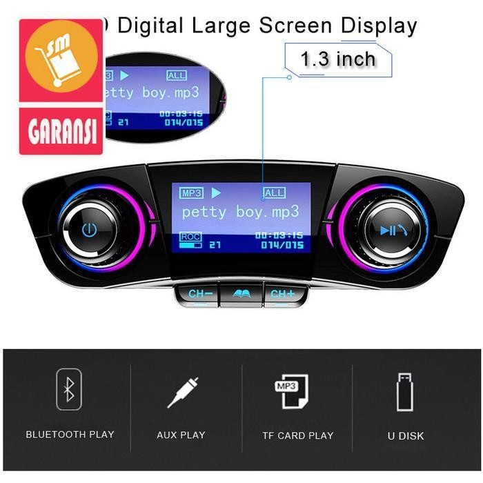 SM Bluetooth Audio Receiver FM Transmitter USB Charger 01BK Black Terbaik Berkualitas