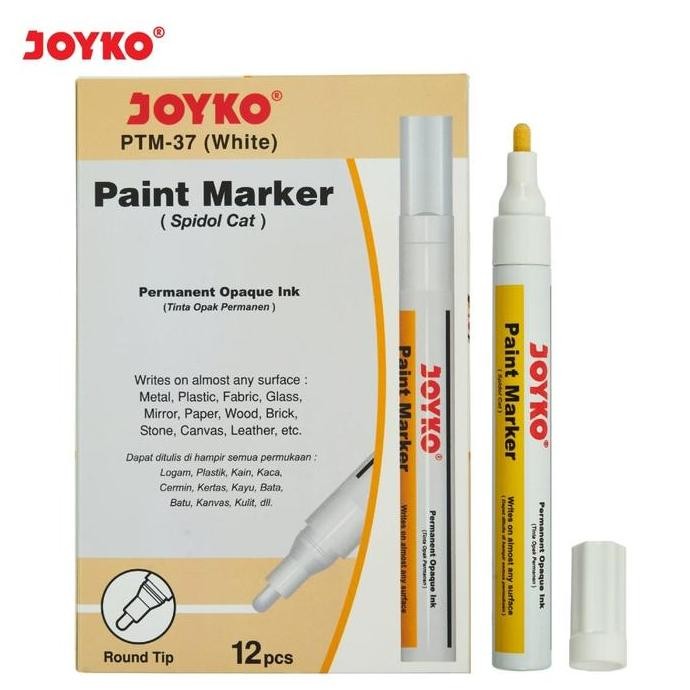 

Paint Marker Joyko / Spidol Cat Putih Hitam Gold Silver - 1 Lusin Isi 12 Pcs