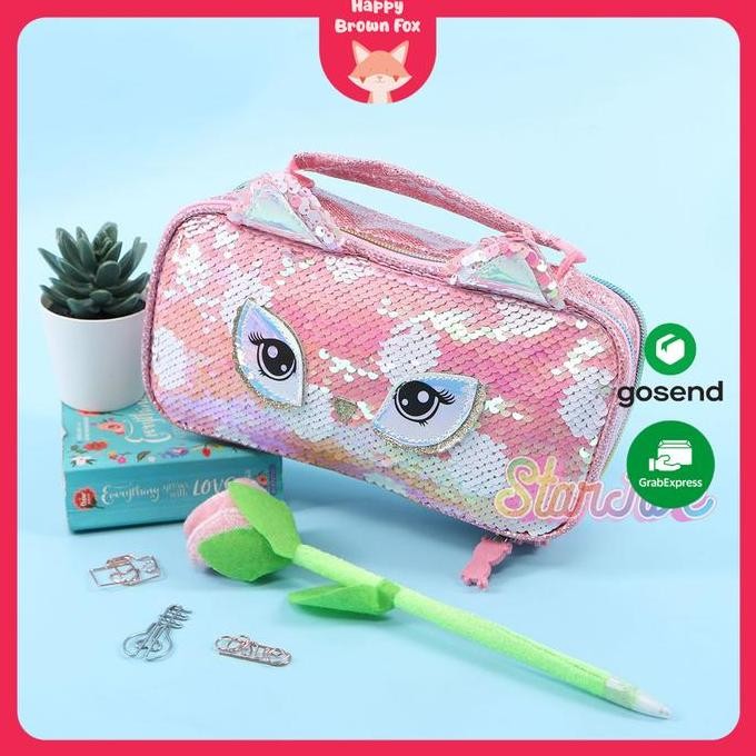 

Tempat Pensil Jinjing Carry On Sequin Kotak Starfive - Owl Pink