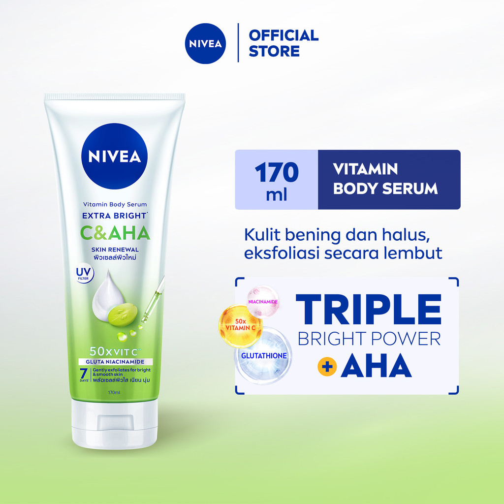 NIVEA Body Serum Extra Bright C&AHA UV Filter 170ml - Hand body serum lotion moisturizer eksfoliasi 
