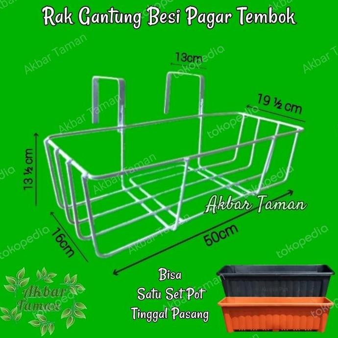 Rak Gantung Besi Panjang Pagar Tembok / Rak Gantung + Pot