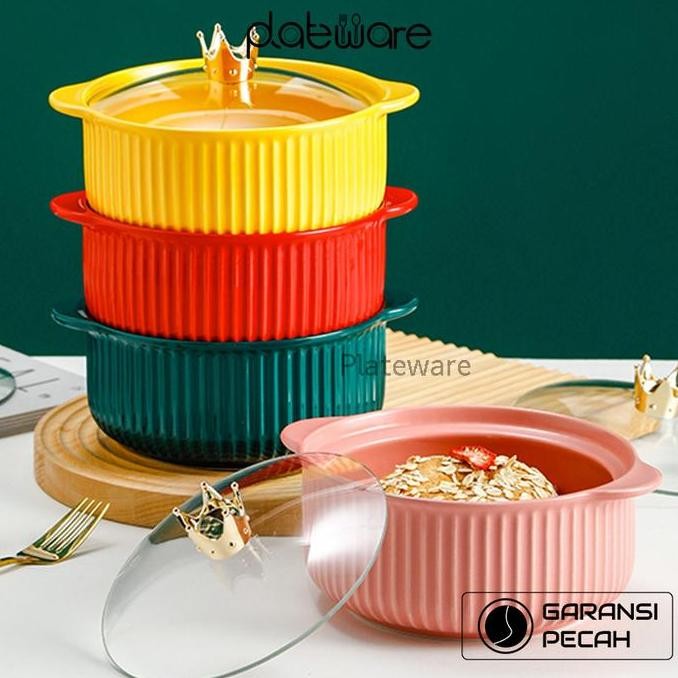 Mangkok Keramik Tutup Kaca cocok untuk bakso, mie dan sop tahan panas microwave safe