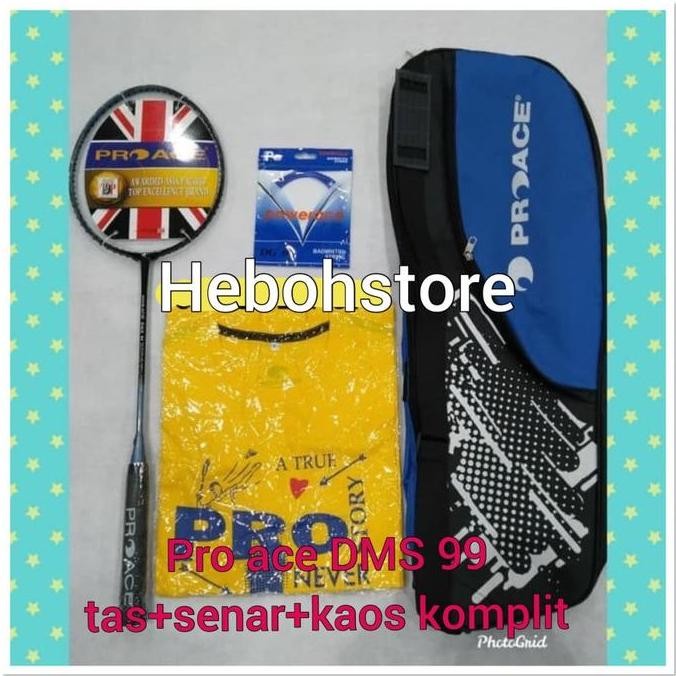 Sale Raket Badminton Pro Ace Dms 99 Original Fullset Tas + Kaos + Senar