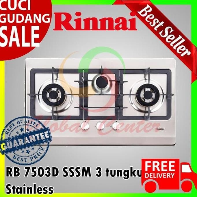 (cook) Kompor Tanam Stainless Rinnai 3 tungku RB 7503D SSSM original
