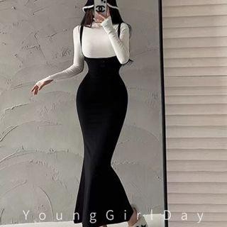 Ysn One Set Turtle Neck Long Sleeve Top + Strap Midi Dress 1570 (S/M/L/Xl)