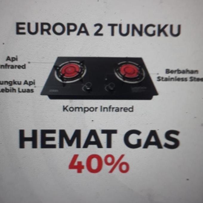 (cook) Kompor Gas Tanam Kaca 2 Tungku Bara Europa - Bisa Tanam / Duduk