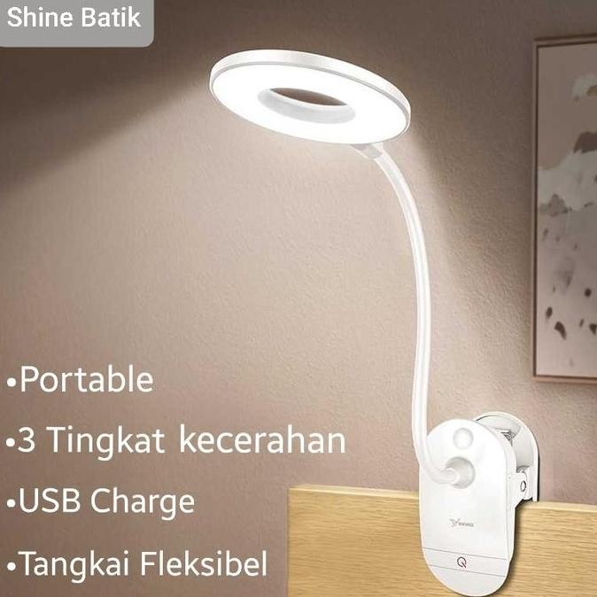 Lampu Led Baca Meja Belajar Kamar Tidur Clip Jepit Portable Usb Charge