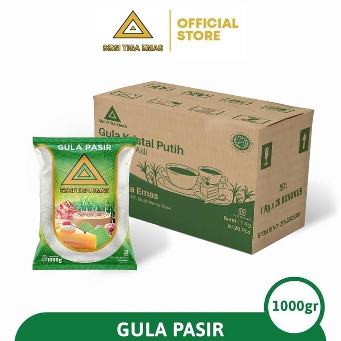 

Baru Gula Pasir Segi Tiga Emas 1kg x 20pcs - Gula Putih Halus Kartonan