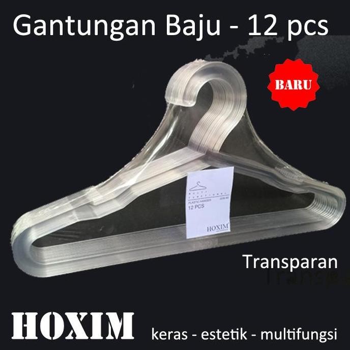 Gantungan Baju Plastik Dewasa Bening | Hanger Plastik | 12 Pcs Hoxim