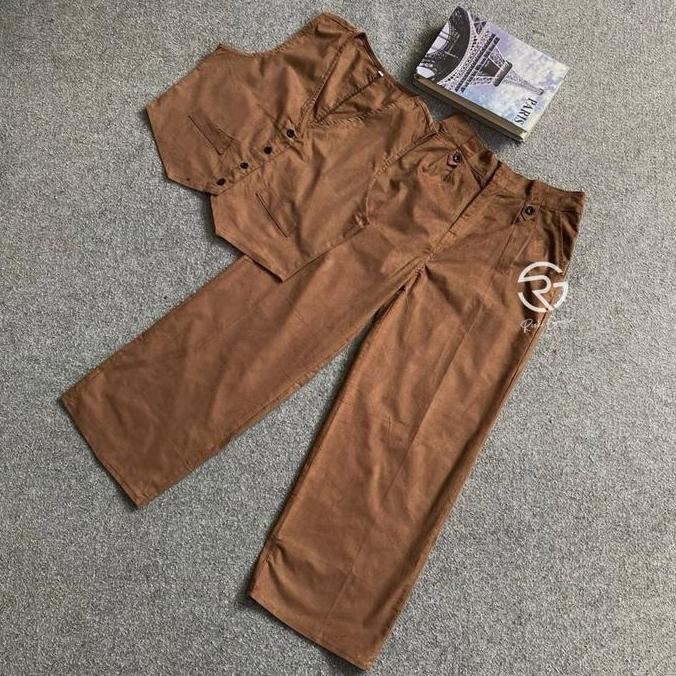 YSN Viora Set Rompi dan Celana Wanita Corduroy One Set Setelan Wanita Kekinian