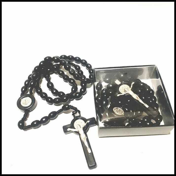 Rosario kayu Pvc Benediktuus Hitam