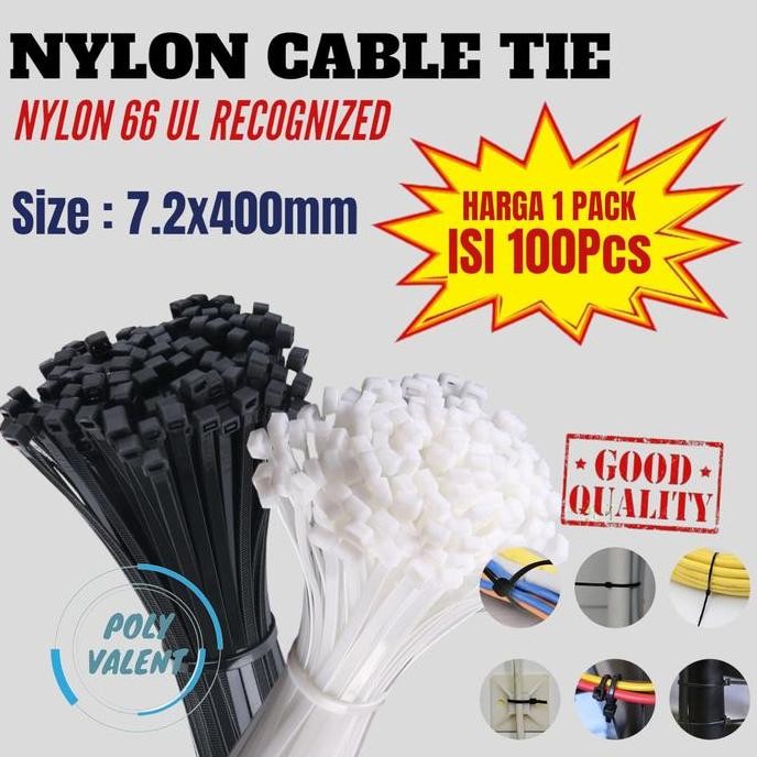 

Diskon! Kabel Ties 40cm x 7.2mm Isi 100pcs Cable Tie Jumbo Serbaguna Hitam/Putih