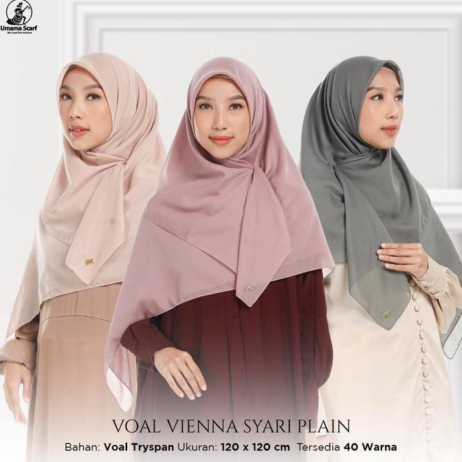 (Allthebest) Hijab Umama Scarf Voal Vienna Syari Metal Logo Jahit 120 x120 cm Dan 115x115 cm