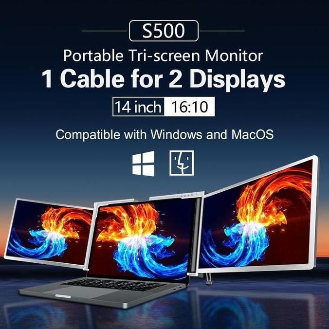 TERLARIS - Portable Monitor Triple Display FHD 1920x1080 IPS XG TRI VIEW S500