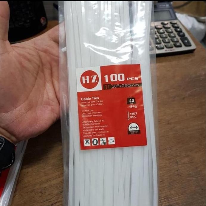 

Diskon! Cable Ties 25cm x 3.6mm Putih - Nylon Tie HZ Isi 100pcs