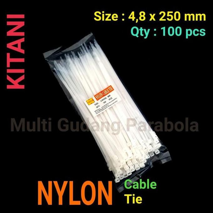 

Diskon! Cable Ties Kitani 25cm 4.8mm Isi 100pcs Nylon Tie Tebal Kuat