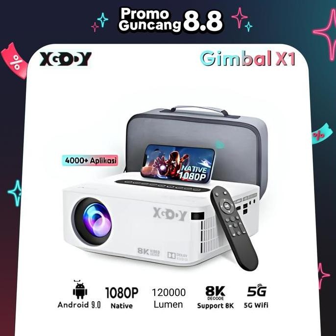 XGODY X1 Smart Proyektor LCD -Android 9 - FHD 1080P -Dolby Atmos -2GB+16GB -Auto Keystone - Network 