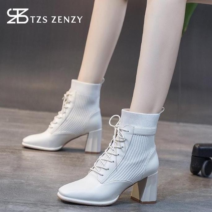 TZS Zenzy Clarine Heels Korea Designed - Sepatu Boots Heels Wanita Hak Tinggi (5-8 cm) - Sepatu Heel