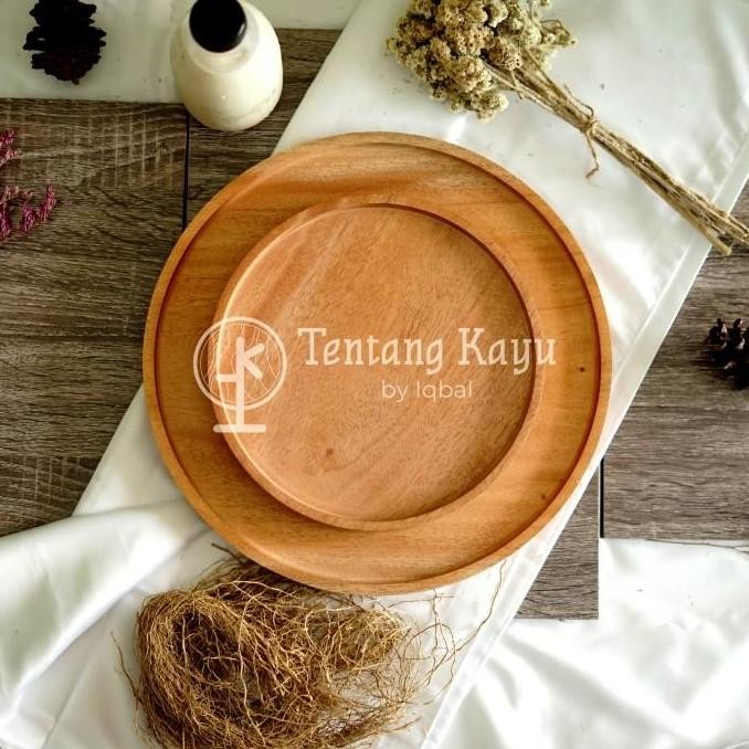 (Allthebest) Round Tray Nampan Kayu Bulat Baki Kayu Bulat Ukuran Besar dan Kecil