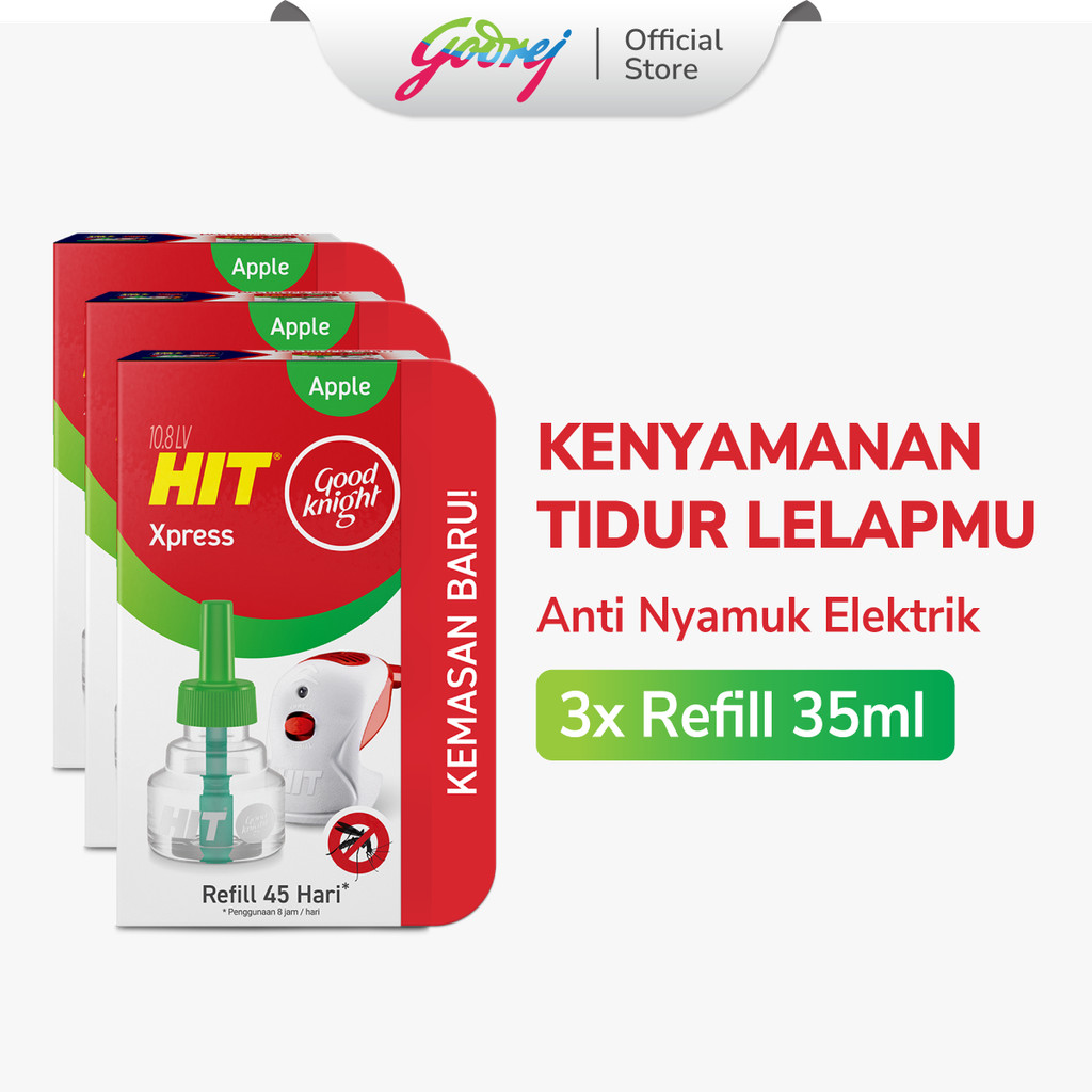 Hit Good Knight Xpress Refill Apple 45 Hari x3- Refill Obat Nyamuk Elektrik - Bunuh Nyamuk Penyebab 