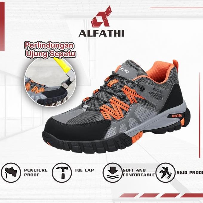 Alfathi Sepatu Safety Ori By Guyisa Grey Orange New Stok
