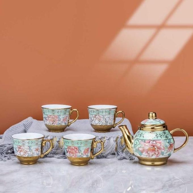 (Allthebest) Parcel Ramadhan Teko Cangkir Keramik Porcelain Set Peralatan Minum Teh