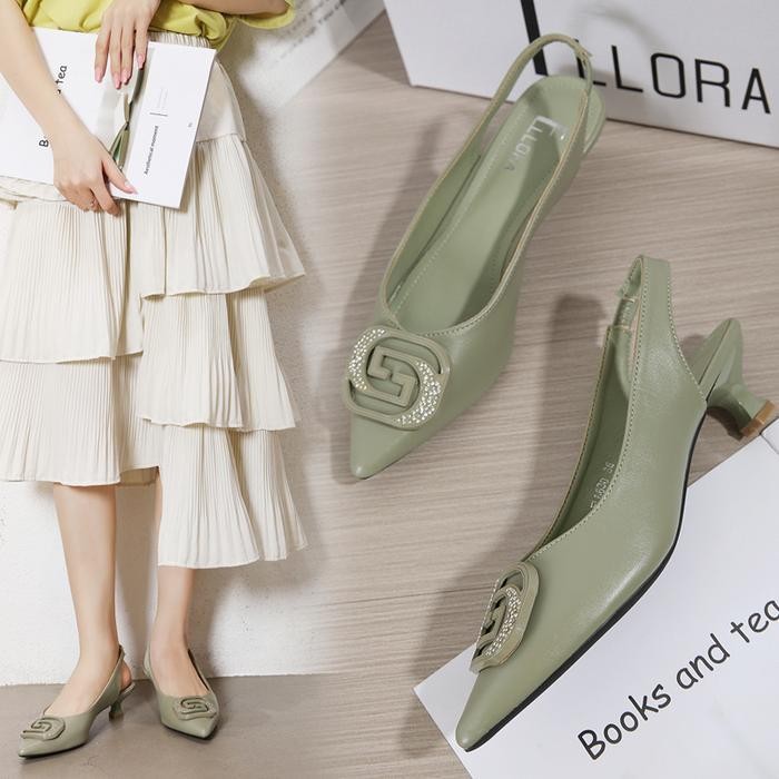 Ds Ellora El-6630 Sepatu Heels Wanita Import Slingback Premium Black Shoes Pansus Tali Belakang