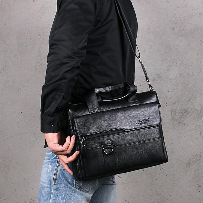 Tas Kantor Pria Tas Selempang Kulit Tas Jinjing Kulit Laptop Bisnis Hitam Tas Dosen Wanita Co