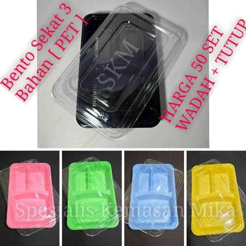 [50 SET] GRATIS PACKING KARDUS Mika Bento Sekat 3 PET / Tray Bento 3 Sekat PET / Box Bento aSt